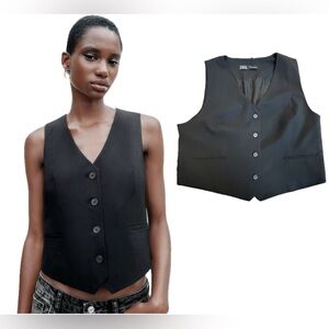 Zara black tailored suit vest V-neck front button closure welt pocket XXL NWT